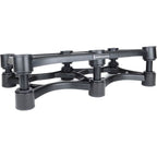 IsoAcoustics ISO-430 studio monitor stands shown with sleek black design and adjustable height for optimal speaker positioning.
