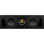 Adam Audio A44H mid-field and main studio monitors shown with front and side views in a professional audio setup.