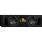 Adam Audio A44H mid-field and main studio monitors shown with their sleek black finish and front-facing controls.