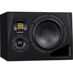 Adam Audio A8H right mid-field and main monitor speaker showing a sleek black finish and detailed speaker components.