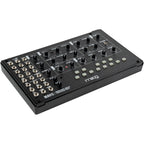 Moog Mavis synthesizer with knobs and keyboard, compact electronic musical instrument for studio and live performance.