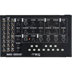 Moog Mavis synthesizer with control knobs and keyboard, showcasing its compact design and vintage-inspired electronic instrument.