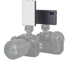 SmallRig RM120 RGB video light showing adjustable color and brightness settings on a compact, portable LED light for filming.