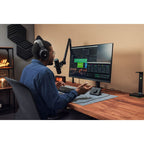 Elgato Wave Mic Arm for broadcast microphones, adjustable metal arm with cable management, designed for streaming and recording setups.