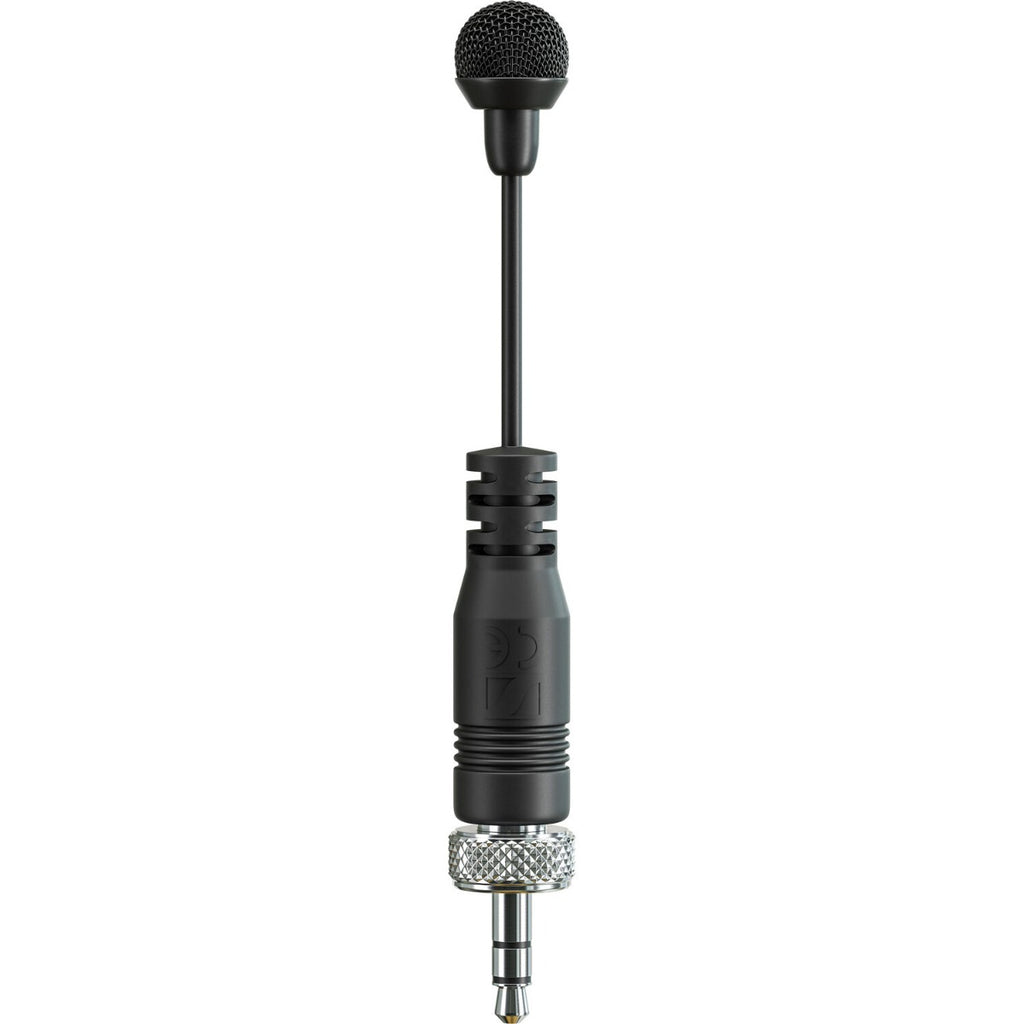 Sennheiser MKE Mini lavalier microphone clipped to clothing for high-quality audio recording and speech clarity.