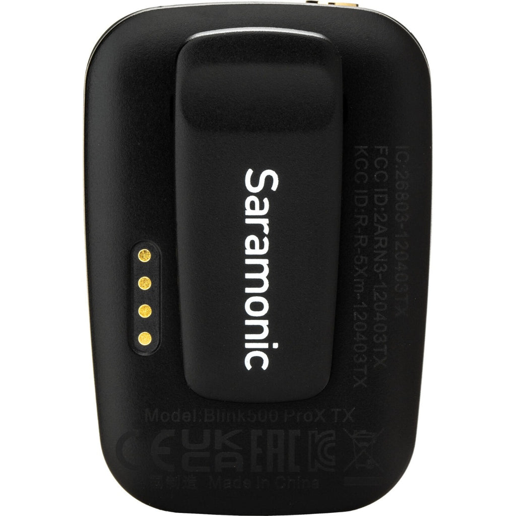 Saramonic Blink500 ProX B1 creator wireless microphone system with transmitter and receiver, compact setup for professional audio.