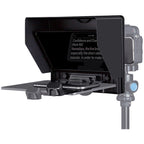 Feelworld TP10 portable 10-inch folding teleprompter for DSLR cameras, with reflective glass and adjustable stand.