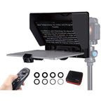 Feelworld TP10 portable 10-inch folding teleprompter for DSLR cameras with clear glass and adjustable support arm.