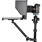 Feelworld TP10 portable 10-inch folding teleprompter for DSLR cameras, with reflective glass and adjustable stand.