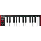 Akai Professional LPK25 MK2 MIDI keyboard with 25 keys, compact design, and control buttons for music production.