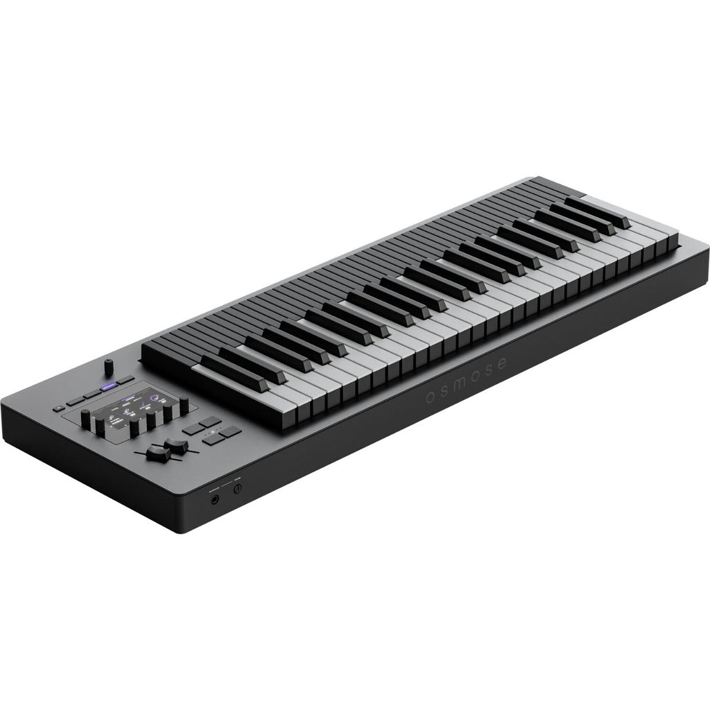 Expressive E Osmose 49 synthesizer with keyboard, compact design, and control knobs, showcasing its expressive performance features.