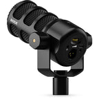 Rode Podmic USB microphone with black grille and stand, designed for professional audio recording and streaming.