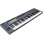 Novation FLkey 61 MIDI keyboard with black keys, control knobs, and a compact layout for music production and performance.