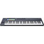 Novation FLkey 61 MIDI keyboard with black keys, control knobs, and a compact design for music production and performance.