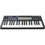 Novation FLkey 37 MIDI keyboard with 37 keys, touch-sensitive controls, and colorful pads for music production and performance.