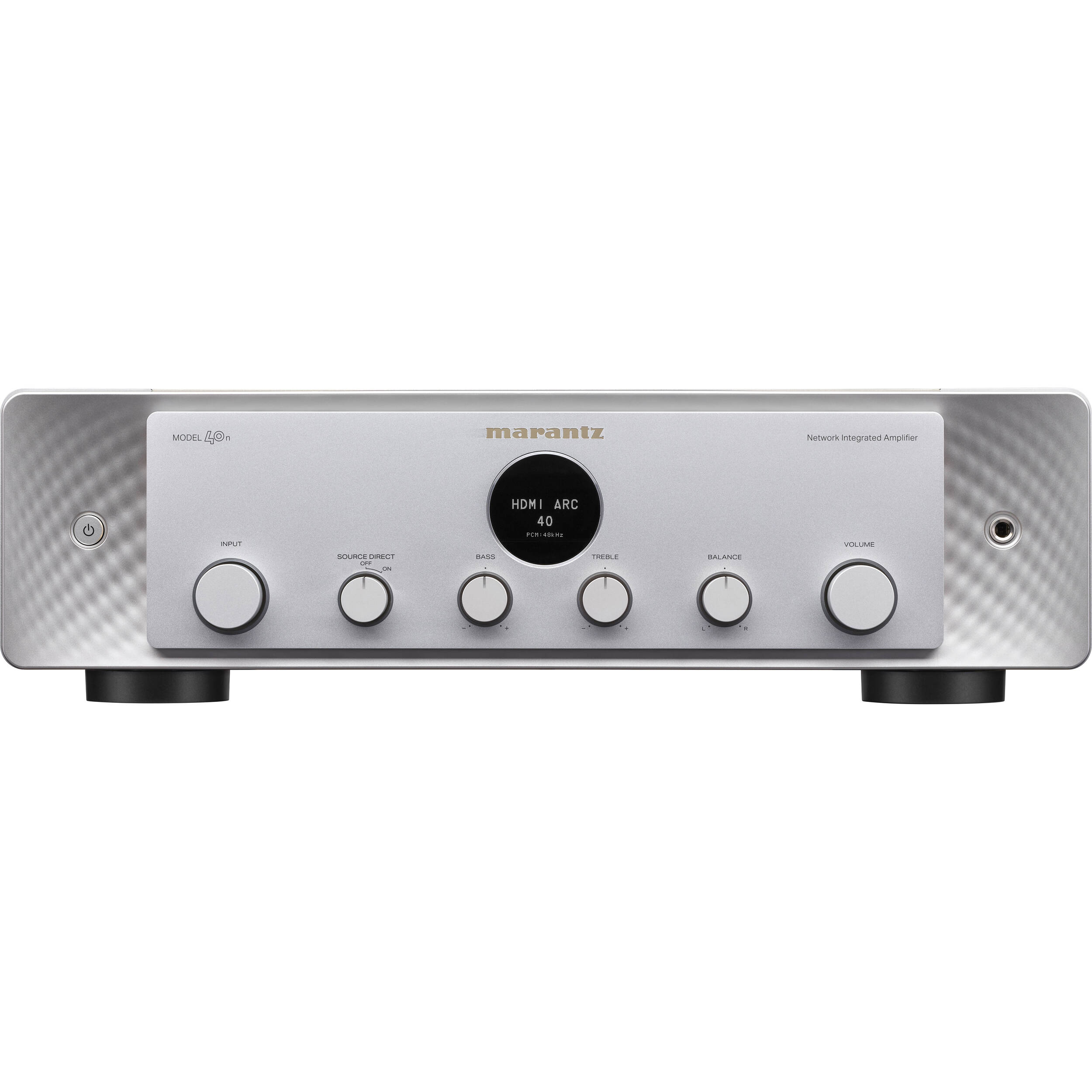 Marantz MODEL 40n stereo amplifier with sleek black design and control knobs, showcasing high-quality audio equipment.