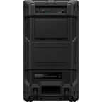 AlphaTheta Wave-Eight battery-powered loudspeakers with sleek design and controls, ideal for portable audio use.