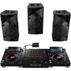 AlphaTheta Wave-Eight battery-powered loudspeakers with sleek design and controls, perfect for portable audio use.