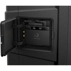 AlphaTheta Wave-Eight battery-powered loudspeakers with sleek design and control panel, ideal for portable audio use.