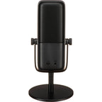 Elgato Wave:3 USB microphone with sleek black design and adjustable stand, suitable for streaming and recording setups.