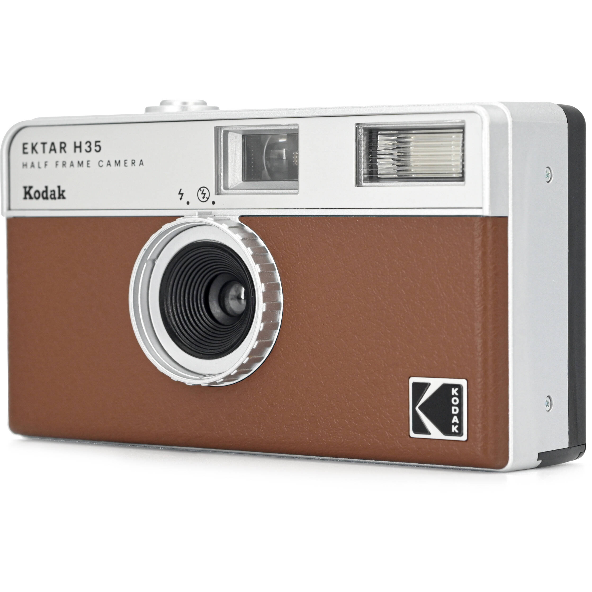 Kodak EKTAR H35 Half Frame Compact Camera for instant photography, showcasing a sleek black design and lens on the front.