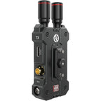 Hollyland Mars 4K wireless video transmitter setup, compact device with antenna and control buttons for professional video transmission