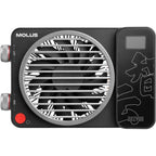 Zhiyun Molus X100 bi-color LED lights in a combo package, showing adjustable light panels with control knobs and mounting accessories.
