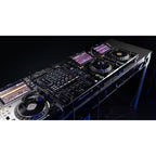 Pioneer DJM-A9 DJ mixer with multiple knobs, faders, and digital controls for professional DJ performance.