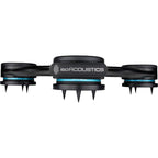 IsoAcoustics Aperta SUB XL speaker stands with sleek black design and adjustable height for optimal audio setup.