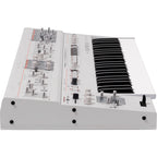 UDO Audio Super 6 synthesizer keyboard with multiple knobs and keys, showcasing its modern design and control interface.