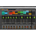 Bitwig Studio 5 music production software interface with digital audio workstation tools and colorful waveform displays.