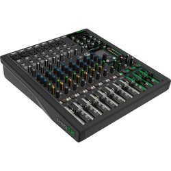 Mackie ProFX12v3+ analog mixer with multiple input channels, EQ controls, and integrated effects for live sound and recording.