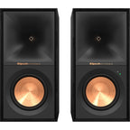 Black Klipsch R-50PM wireless speakers with sleek design and speaker grille, ideal for high-quality audio setup.
