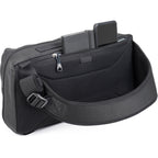 Think Tank PressPass Sling Bag for video equipment, black nylon with adjustable strap and multiple compartments.