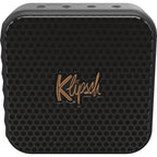 Klipsch Austin portable speaker in black with control buttons and grille, compact and portable audio device.