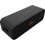 Klipsch Detroit portable speakers in sleek design, showcasing front grille and compact size for easy transport.