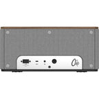 Klipsch The One Plus wireless speaker with retro design, featuring a wooden cabinet and control knobs on the front.