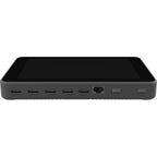 YoloLiv YoloBox Ultra video monitor displaying live streaming interface with buttons and screen in a professional setup.