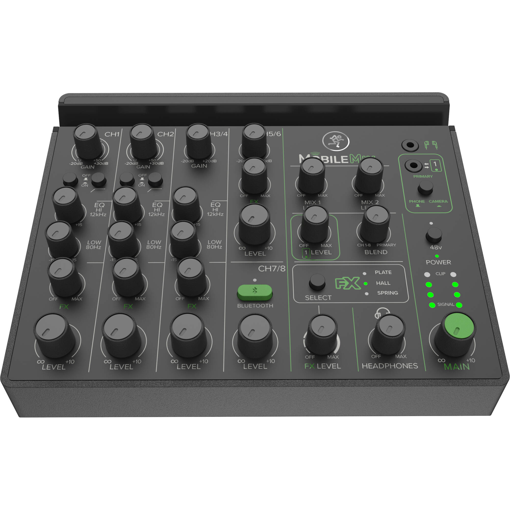 Mackie MobileMix video streaming mixer with multiple input channels and control knobs, designed for professional mobile streaming setups.