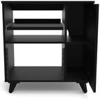 Glorious Modular Side Rack for DJ tables and furniture, showing a sleek, black metal design with multiple compartments for equipment storage.