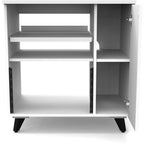Glorious Modular Side Rack for DJ tables and furniture, showing a sleek, black metal frame with adjustable shelving for audio equipment.