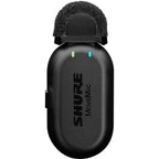 Shure MoveMic One creator wireless microphone system with compact transmitter and receiver for high-quality audio recording.