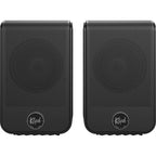 Klipsch Flexus SURR 100 soundbar and TV speakers setup, sleek black design with multiple speaker components visible.