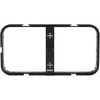 Rode Phone Cage mounted on a tripod, holding a smartphone for stable video recording or photography.