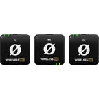 Rode Wireless ME Dual creator wireless microphone system with black transmitter and receiver, compact and portable for content creation.