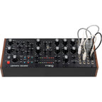 Moog Labyrinth synthesizer with knobs and patch points, showcasing its modular design and vintage-inspired control panel.