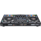 Rane Performer DJ controller with dual jog wheels, colorful interface, and professional mixing controls for DJ performances.