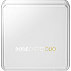 Rode Rodecaster Duo Cover, protective accessory for Rode audio mixer, shown on device with black cover and control buttons.