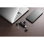 Lexar Dual-Slot USB-A/C Card Reader LRW310X displaying two memory cards inserted for data transfer.