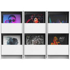Glorious Vinyl Vault DJ table with sleek black finish, designed for mixing and vinyl storage in professional DJ setups.